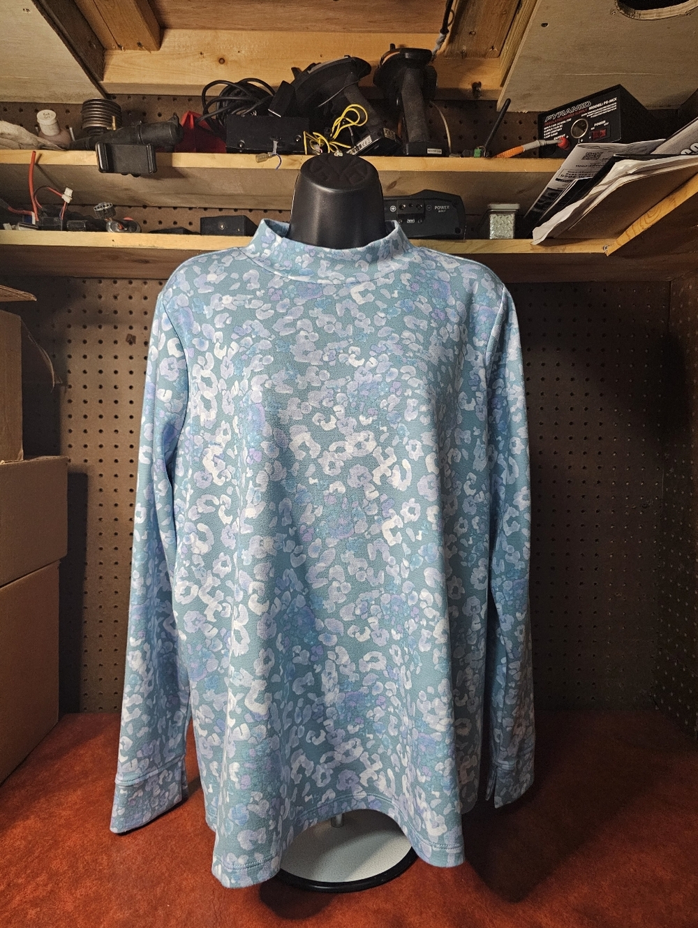 Isaac Mizrahi Live Womens Top Size 1X SOHO Solid Print Mock Neck Blue